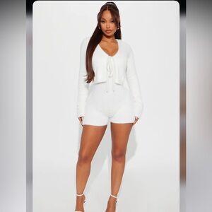 Whit Fuzzy Romper Set with Cardigan